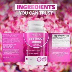 Rosabella Organic Beet Root Powder 1300mg Capsules Support Blood Pressure 60ct