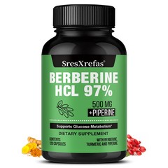 Berberine HCL 97% 500mg SresXrefas 120 Caps Metabolic Support Turmeric Piperine