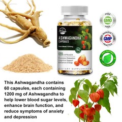 1200mg Ashwagandha Capsules – 120/240/480 Pills – Anxiety,Stress,Immune Support