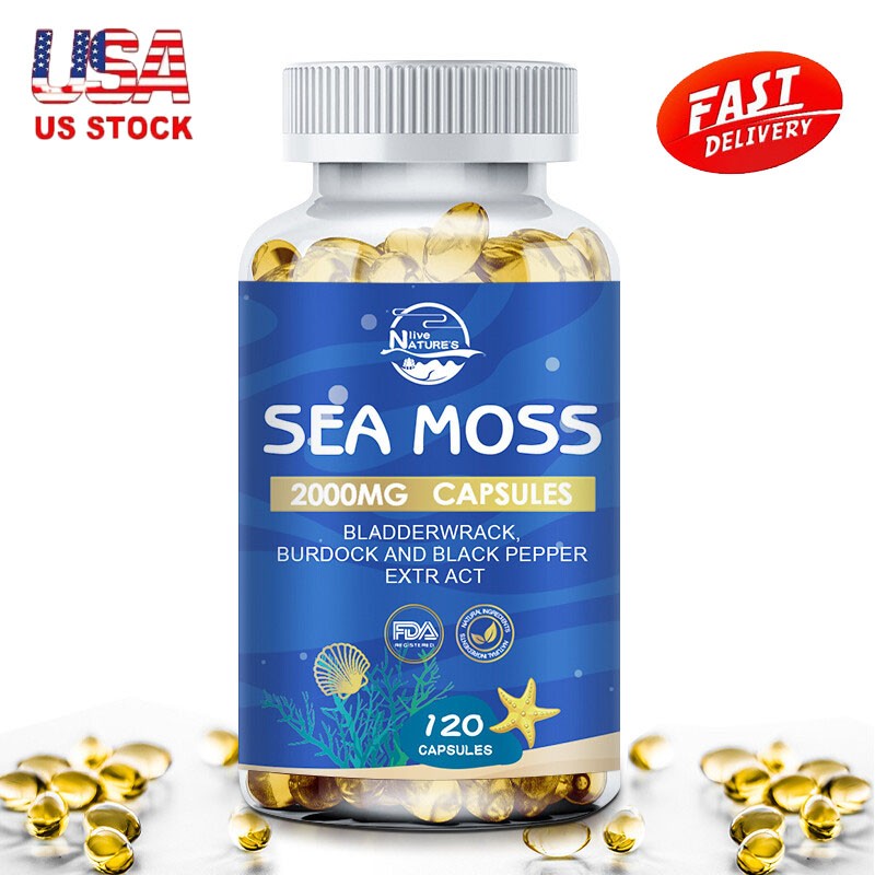 Organic Irish Sea Moss Capsules 2000mg | 120 Count | Bladderwrack & Burdock Root