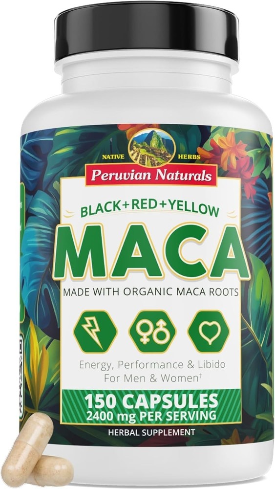 2400mg Organic Black Red Yellow Maca Root Capsules for Men & Women from Peru 150