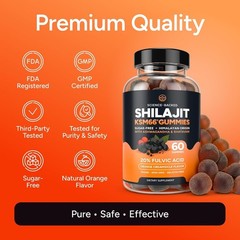 Sugar-Free Himalayan Shilajit Gummies for 60 Count (Pack of 1), Dark Orange