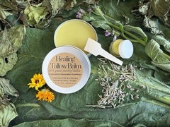 Organic Healing Balm Comfrey Plantain Calendula Lavender Tallow 2 Oz +TravelSz