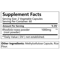 Rhodiola Rosea Stress Support & Boosts Energy | 1000mg 120 Capsules