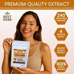 240 Turmeric 95% Curcumin BioPerine Black Pepper Pills 10,000mg Extract Tumeric