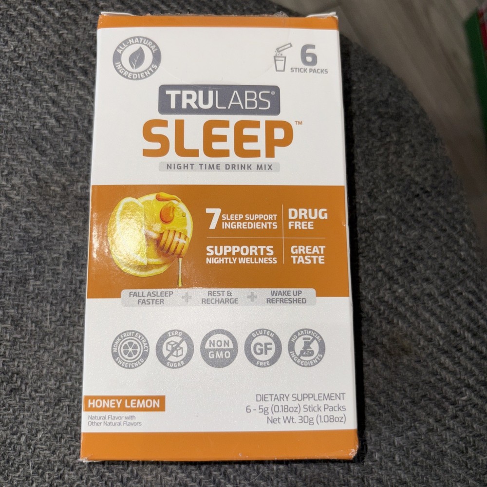 TruLabs Sleep Night Time Drink Mix 6 Sticks @ 5g Each Packs Honey Lemon NIB