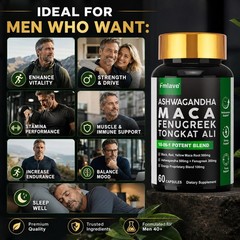 2 pack Black Maca Root Ashwagandha Fenugreek Panax Ginseng, Male Enhancing 120ct
