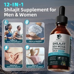 Himalayan Shilajit Drops 12-in-1 Complex Sea Moss, Ashwagandha, Maca 60ML/2 oz