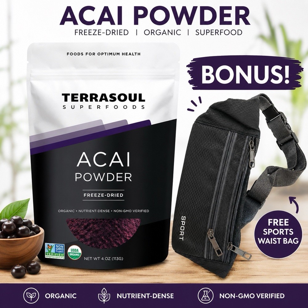 Terrasoul Superfoods Organic Acai Berry Powder, 4 Oz – Freeze-Dried | Plus Bonus