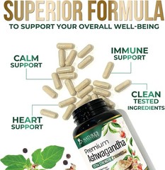 Organic Ashwagandha Capsules 2100mg Supplement w/ Black Pepper Root Powder