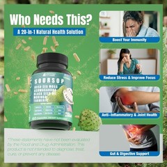 Soursop Graviola Capsules Sea Moss Moringa Turmeric 60ct Vyxion