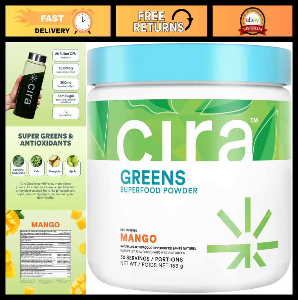 Organic Spirulina Superfood Powder – Daily Greens, Mango Flavor, 30 Servings, An
