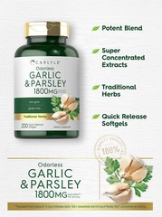 Odorless Garlic & Parsley 1800mg | 200 Softgels | Non-GMO | by Carlyle