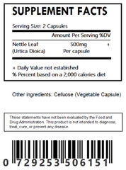 Nettle Leaf Capsules – 500mg Each – (Urtica Dioica) Kosher Fresh – Free Shipping