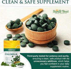 Sunlit Best USDA Organic Premium Chlorella Tablets 500 Tabs | 100% Pure Chlorell
