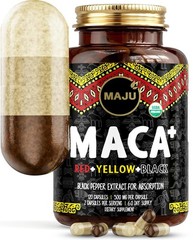 Organic 4-in-1 Maca Root Capsules – Black, Yellow & Red + Black Pepper Extract,