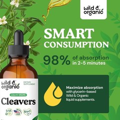 Wild & Organic Cleavers Tincture Herbal Detox Drops with Cleavers Herb