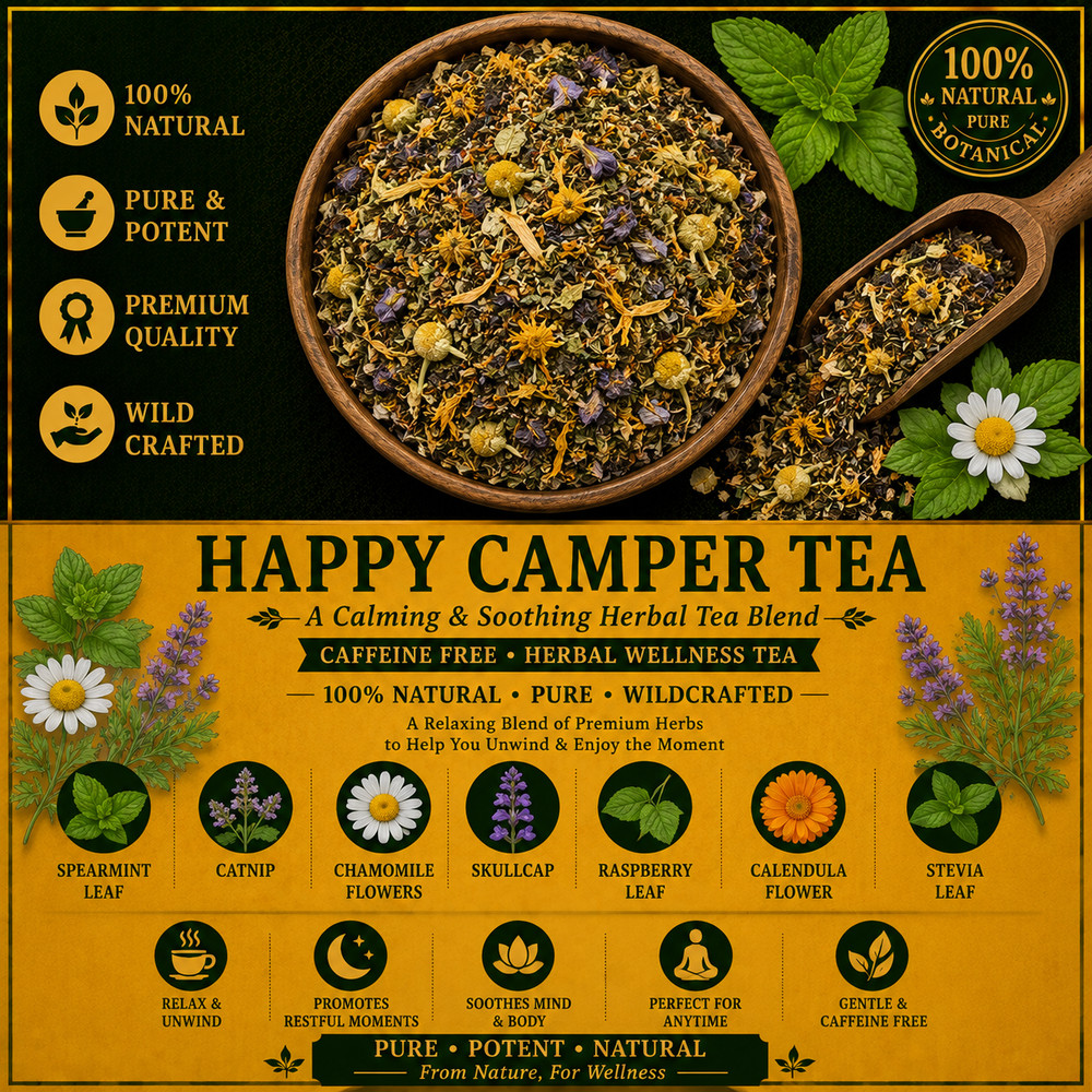 Happy Camper Tea Herbal Blend Relaxing Caffeine Free Wellness Tea | Fresh | USA