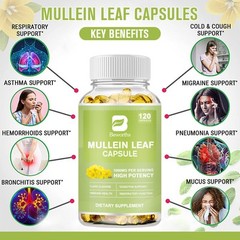 Mullein Leaf Capsules For Lung Cleansing & Detox Herbal Dietary Supplement