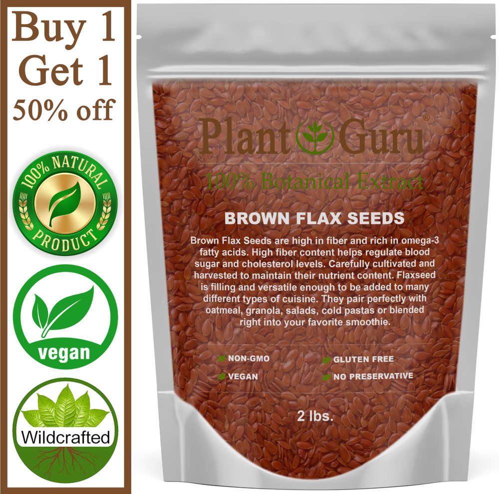Brown Flax Seeds Whole 2 lbs. Omega-3 NON GMO 100% Pure Linseed Flaxseed Bulk