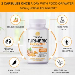 500 Capsules Turmeric Curcumin 5000mg Herbal Extract with BioPerine by YOKABA