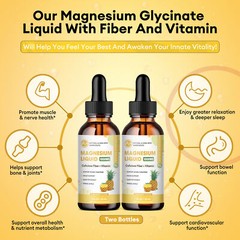 2 Bottles Premium Magnesium Liquid Drops,Magnesium Glycinate+Fiber+Vitamin