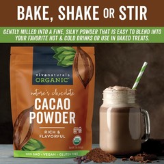 Organic Cacao Powder, Unsweetened, 1 lb (454 g) – Rich Dark Chocolate Flavor, P