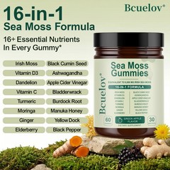 16-In-1 Formula, Sea Moss Gummies, 60 Count, Vitamin C D, Daily Botanical Blend