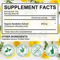 60ML Dandelion Root OIL Tincture Organic | Digestive, Respiratory, Alcohol-Free