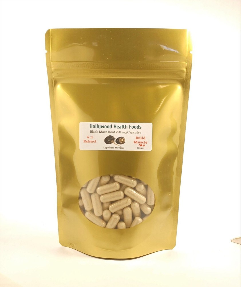 Black Maca Root Capsules 750 mg Bodybuilding Muscle Workout Strength Strong Pure