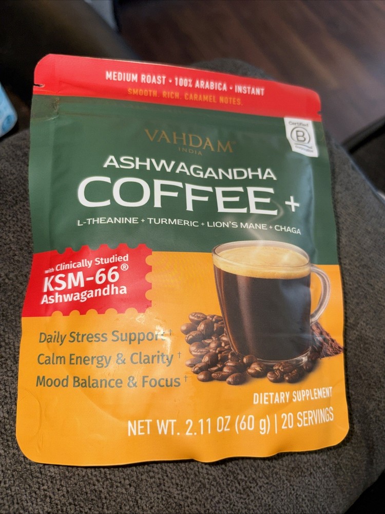 VAHDAM ASHWAGANDHA COFFEE+ 2.11 OZ STRESS SUPPORT CALM ENERGY CLARITY exp 2/28