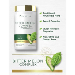 Bitter Melon Capsules | 2500mg | 200 Count | Non-GMO & Gluten Free | by Carlyle