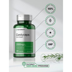 Cordyceps Sinensis Capsules 2000mg | 200 Ct | Mushroom Supplement | by Horbaach