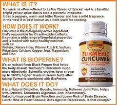 Premium Turmeric 1000mg Extract Black Pepper Bioperine 95% Curcumin 60 Pills Cap