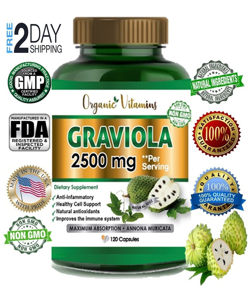 Soursop graviola Extract 2500 mg 120 Capsules | Non-GMO, Gluten Free Anamu