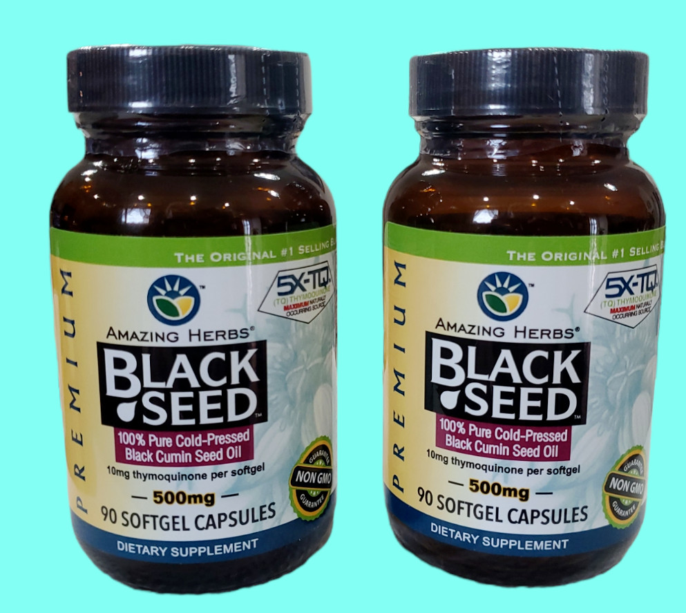 lot of 2, ( 90 + 90 caps) 500mg BLACK SEED Amazing Herbs, Pack of 2 Exp. 11/26