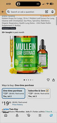 Purafina Mullein Leaf Extract Drops 60000mg 2 fl oz Vegan Liquid Oral