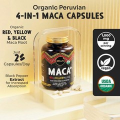 Organic 4-in-1 Maca Root Capsules – Black, Yellow & Red + Black Pepper Extract,