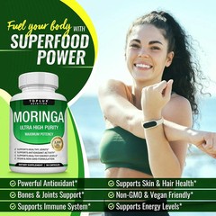 Moringa Capsules 1200mg – Pure Moringa Powder Oleifera Leaf Superfood Rich