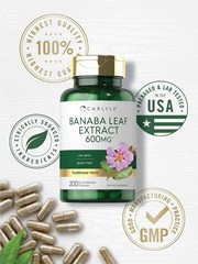 Banaba Leaf Extract Capsules 200 Ct Blood Sugar Support Corosolic Acid Non-GMO