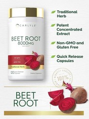 Beet Root Capsules | 8000mg | 120 Count | Non-GMO, Gluten Free | by Carlyle