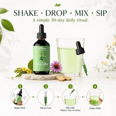 Mullein Leaf Tincture Drops for Lung Health & Detox, 6 Herbs, 2 fl oz – 1 Month
