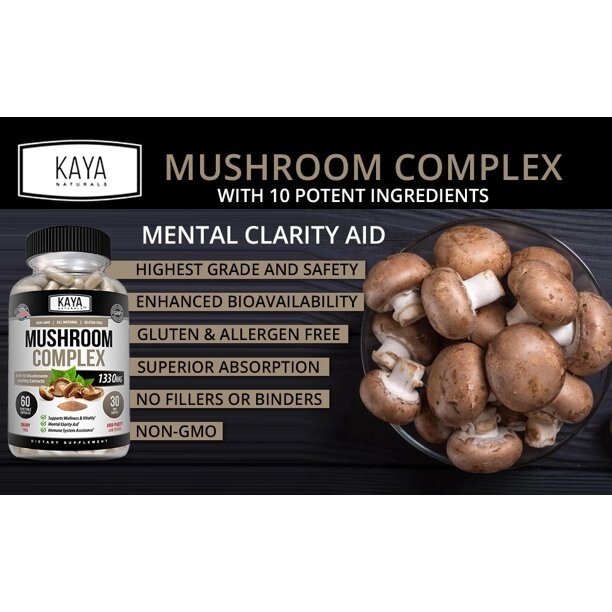 Mushroom Complex Supplement, 60 capsules Lions Mane, Reishi, Shiitake