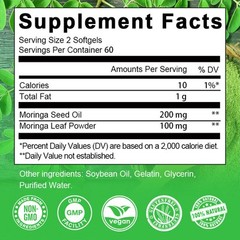 Organic Moringa Leaf Oil Capsule 300MG for Immune,Weight Management 120-480 Caps