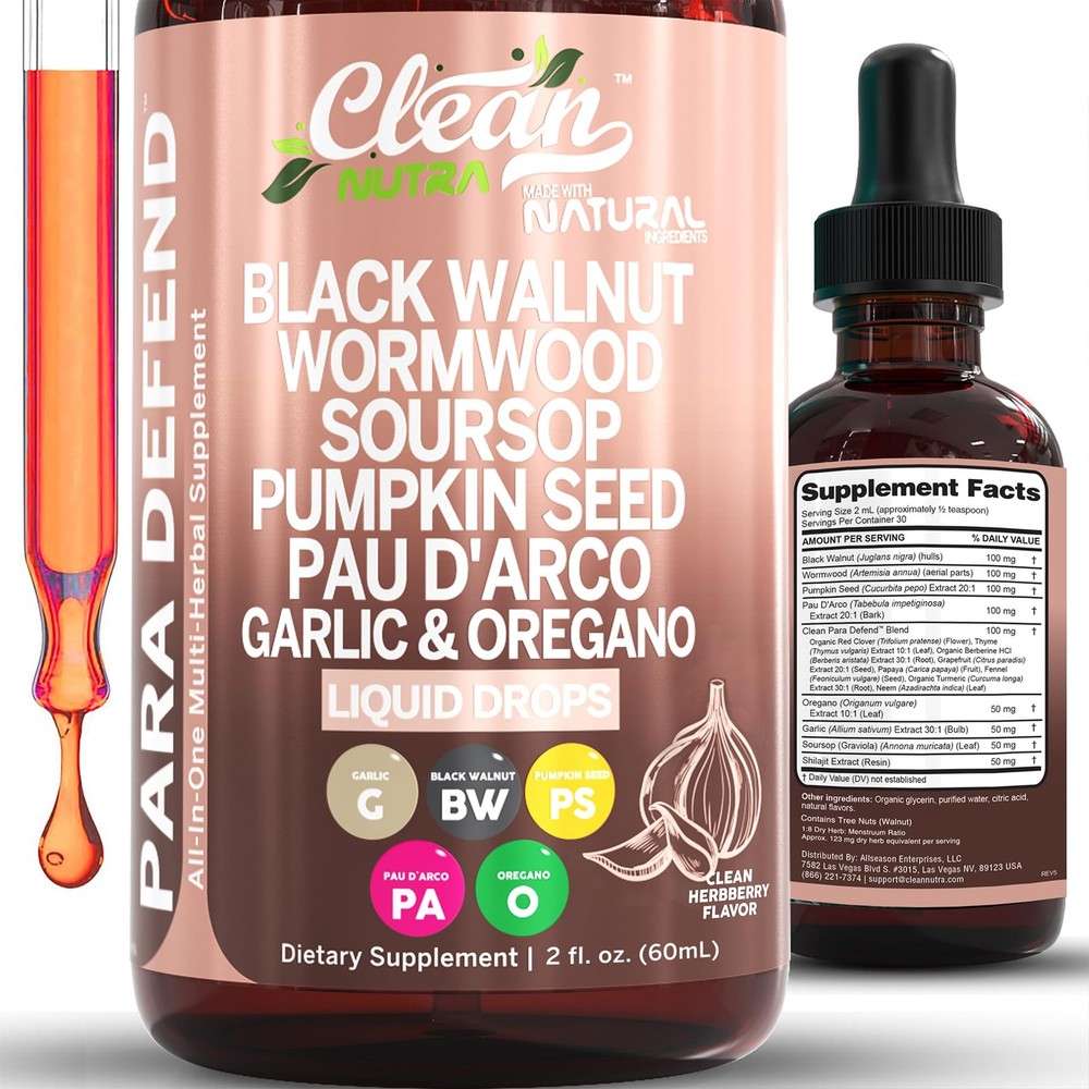 para Defend Wormwood Black Walnut Cleanse for 2 Fl Oz (Pack of 1), Amber