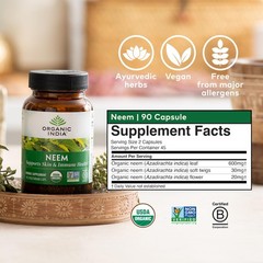 ORGANIC INDIA Neem Leaf Capsules, Herbal Supplement – 180 Count (Pack of 1)