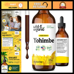 Organic Yohimbe Extract Tincture Drops – 5mg Yohimbine, Alcohol-Free, Vegan, Non