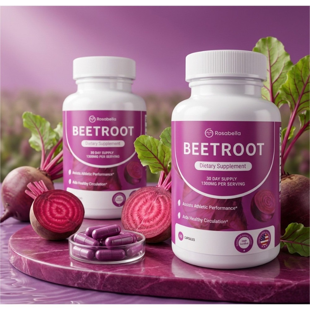 Rosabella Organic Beet Root 60 Capsules Natural Energy.Boost Blood Pressure 2PCS