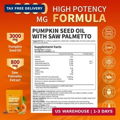 VivoNu Pumpkin Seed Oil with Saw Palmetto Capsules,3800mg 300 Softgels | Cold Pr
