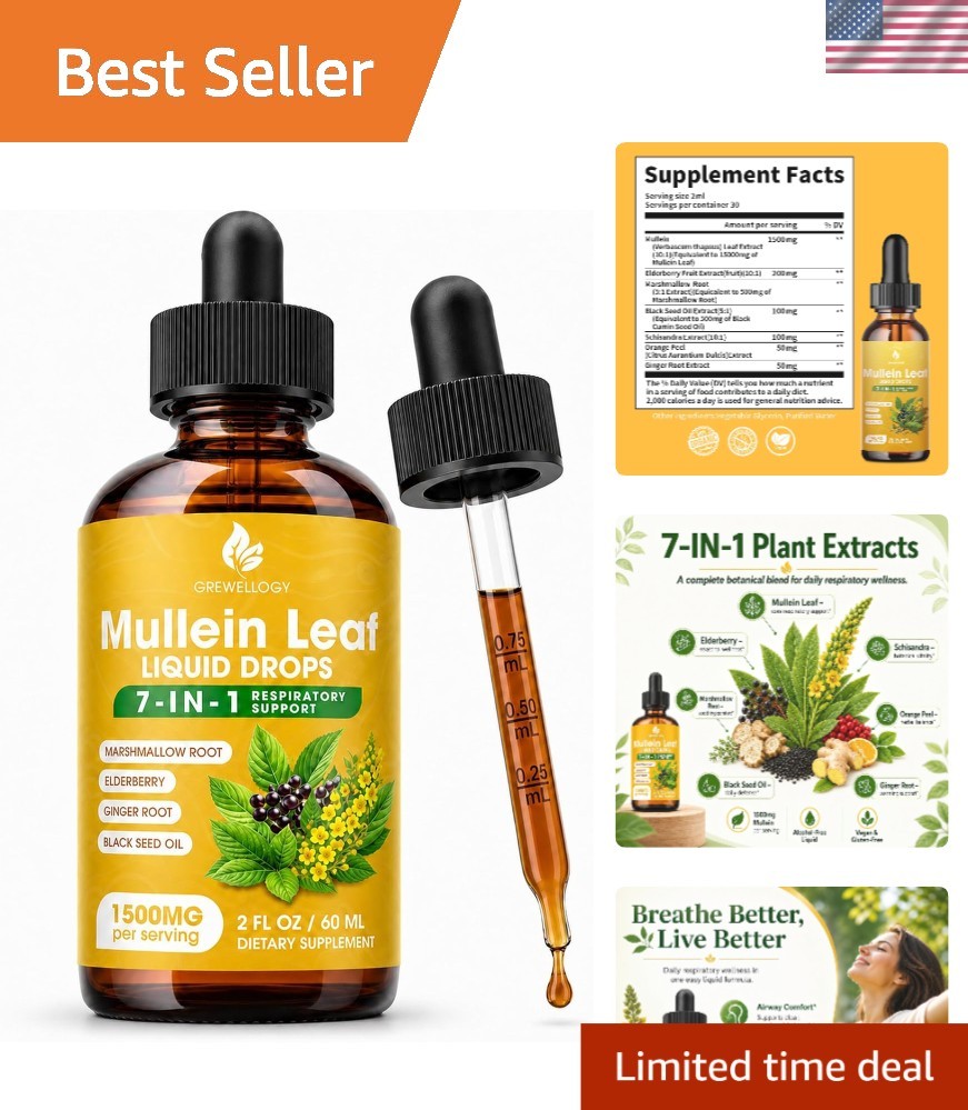1500mg Mullein Leaf Liquid Extract – Pure 7-in-1 Formula for Respiratory Health